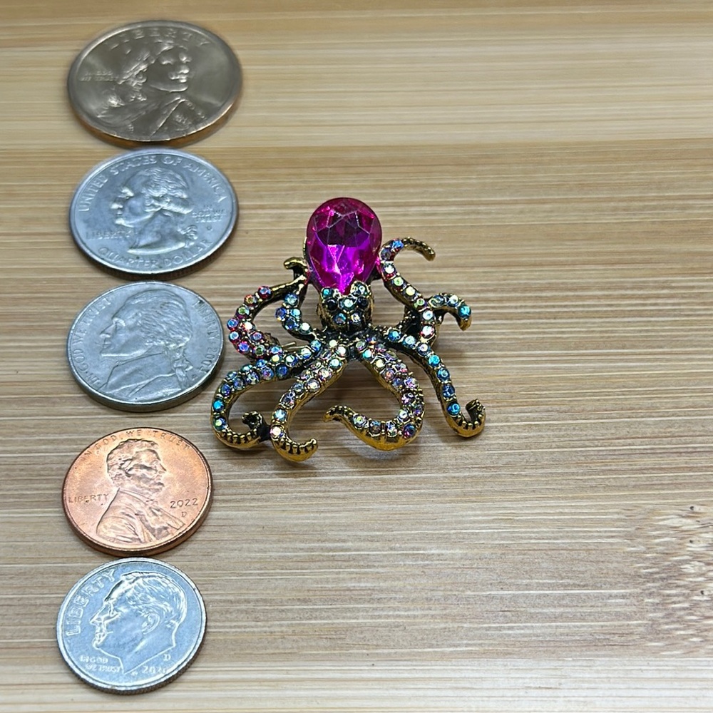 Elegant Pink and Gold Octopus Brooch & Pendant 1 1/2” by 1 1/4”